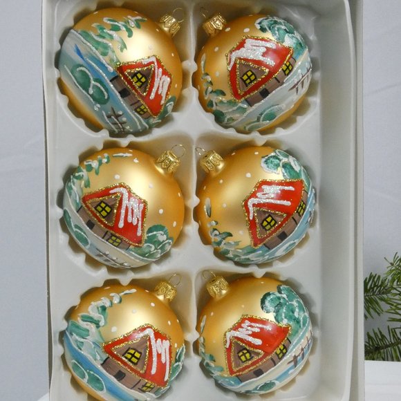 Winter Village Hand Decorated Christmas Ornament 3" Blown Glass Ball**SET OF 6** - Picture 7 of 7